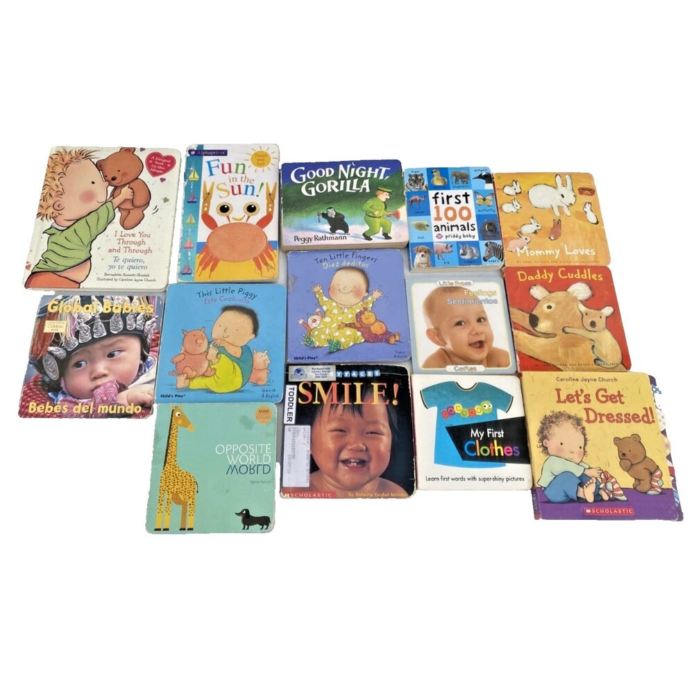 Early Learning Baby Board Books Lot Of 14, Faces Animals Colorful Toddler Mix